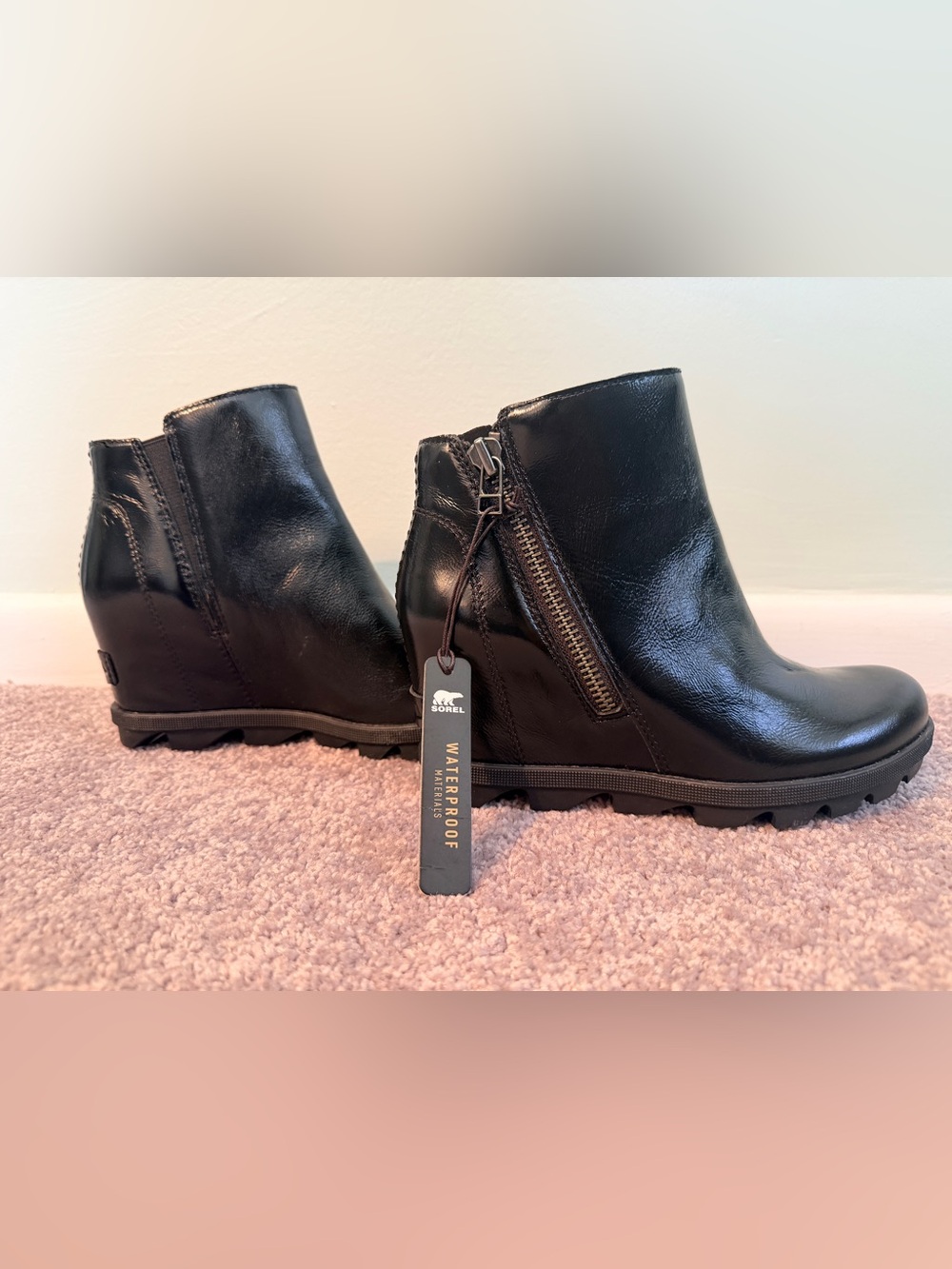 Sorel Black Leather Side-Zip Ankle Booties